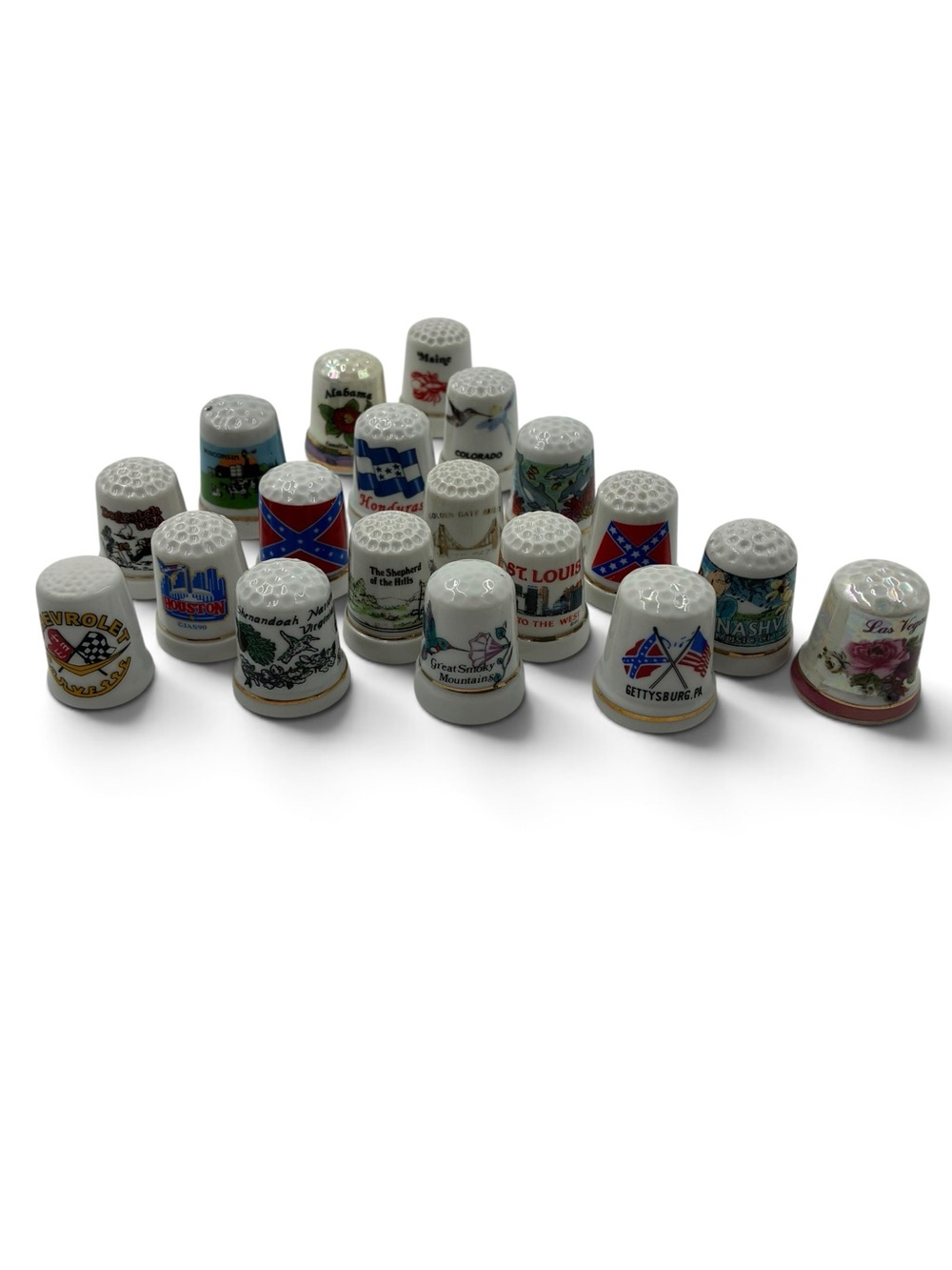 Vintage Porcelain Souvenir Thimble Lot of 19 - US States, Travel, Civil War